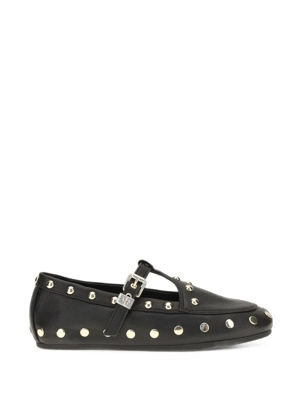 Mary Jenny Studded Ballerinas in Pebbled Leather by GANNI