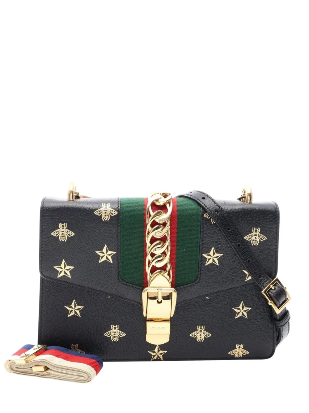 2000-2015 Small Calfskin Bee Star Web Sylvie Satchel by Gucci Pre-Owned