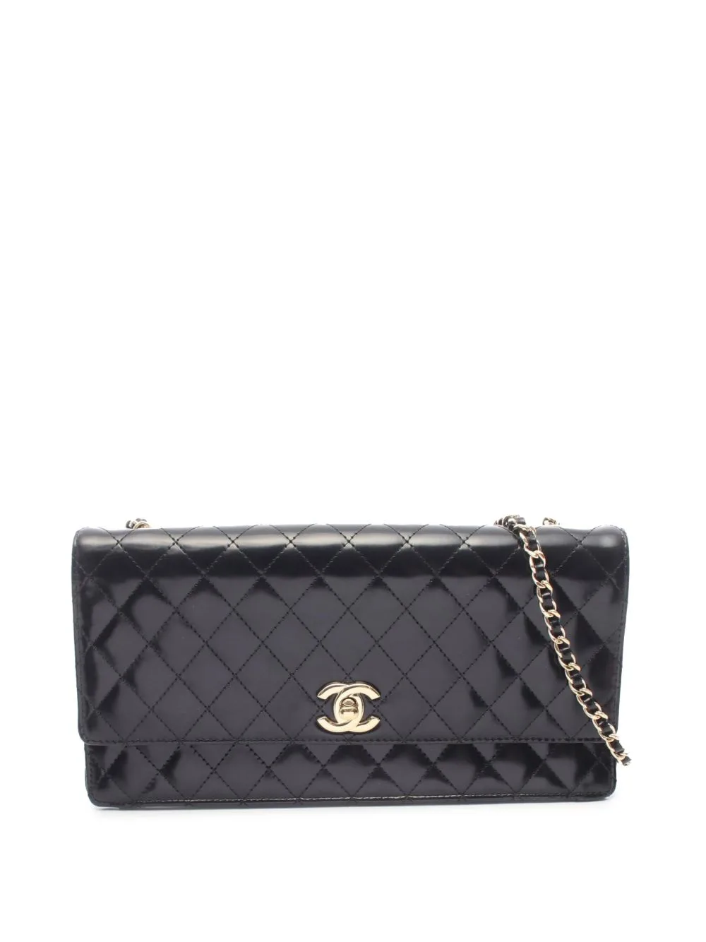 2011 CC Quilted Patent East West Flap Clutch with Chain Shoulder Bag by CHANEL Pre-Owned