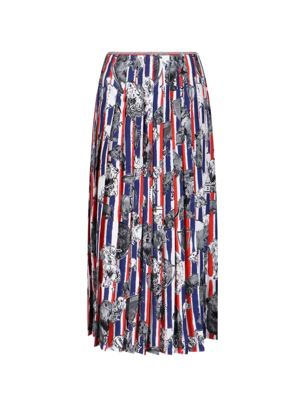 Striped-Pattern Graphic-Print Pleated Maxi Skirt