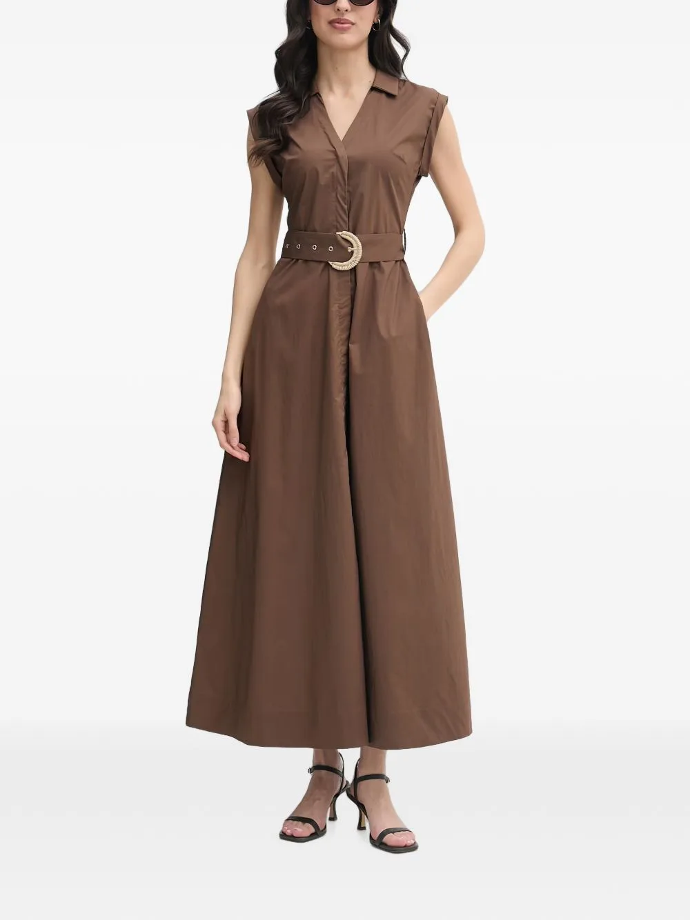 Belted V-Neck Midi Dress by Gaudi