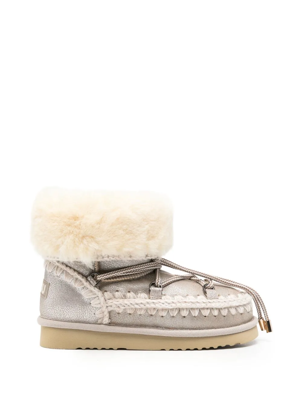 Crochet-Trim Metallic Leather Ankle Boots by Mou
