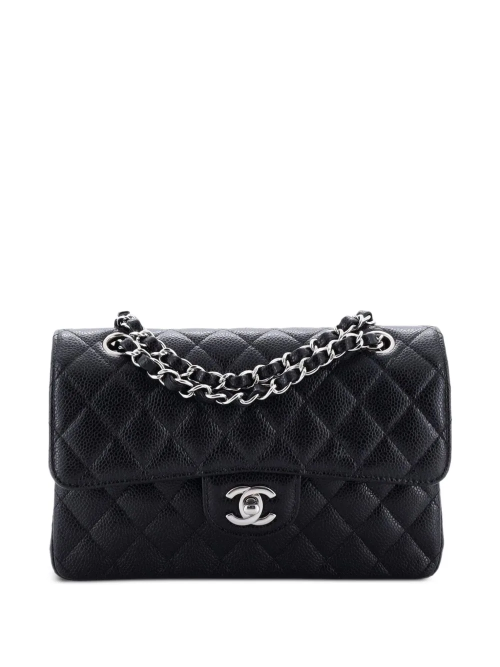 Classic Double Flap Bag Quilted Caviar Small Shoulder Bag by CHANEL Pre-Owned