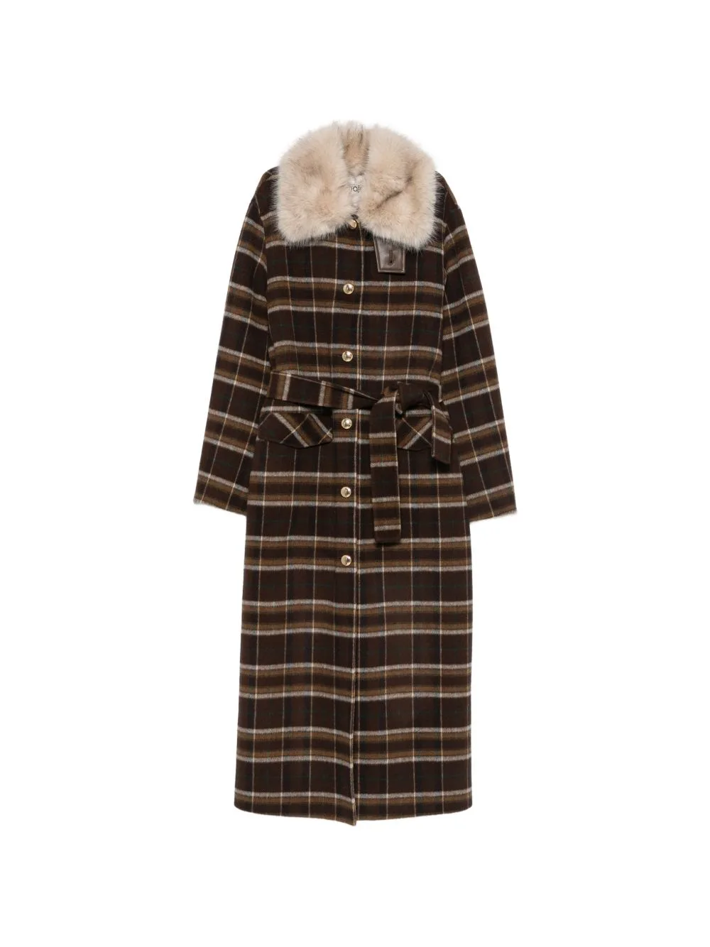 Checked Faux-Fur Collar Coat by Maje