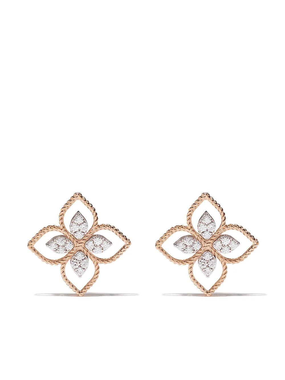 18kt Rose Gold Princess Flower Diamond Earrings by Roberto Coin