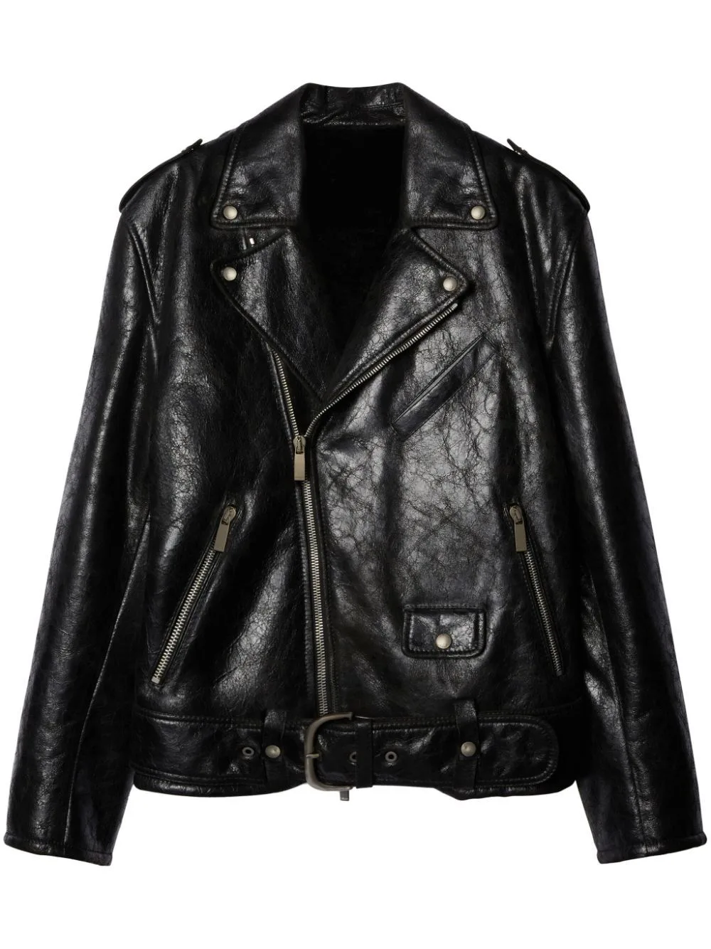 Crinkled Leather Biker Jacket by Off-White