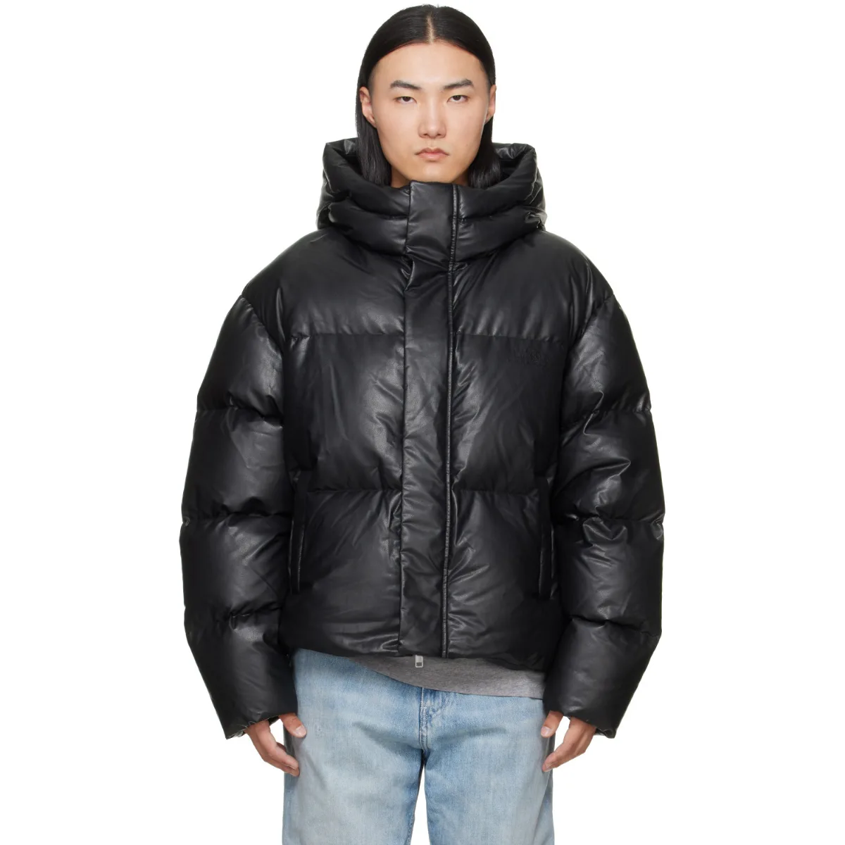 Faux-Leather Hooded Puffer Down Jacket by MM6 Maison Margiela