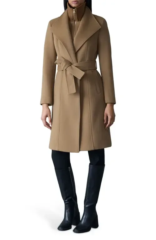 Norita Belted Double Face Wool Coat with Wool Blend Bib by Mackage