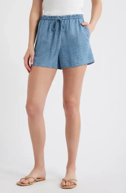 Floral Print Drawstring Denim Shorts by Cloth & Stone