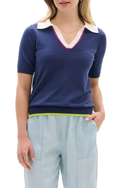Patriot Blue Johnny Collar Cotton Polo by Hatley