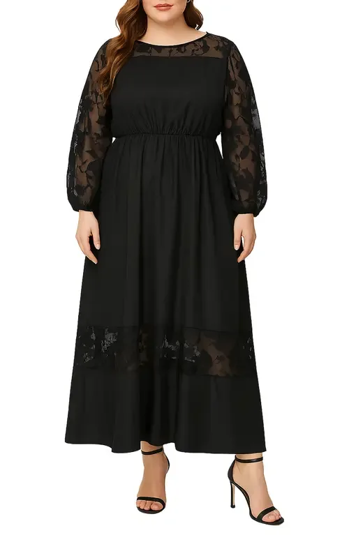 Mixed Media Long Sleeve Maxi Dress by Standards & Practices