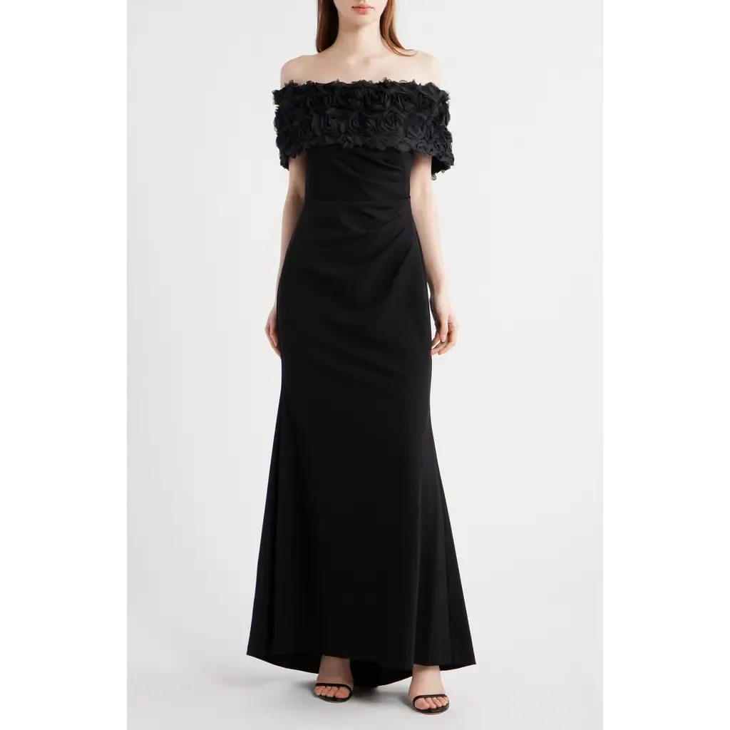 Rosette Detail Off the Shoulder Gown by Eliza J