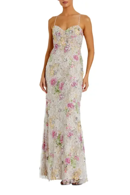 Embellished Bustier Floral Trumpet Gown