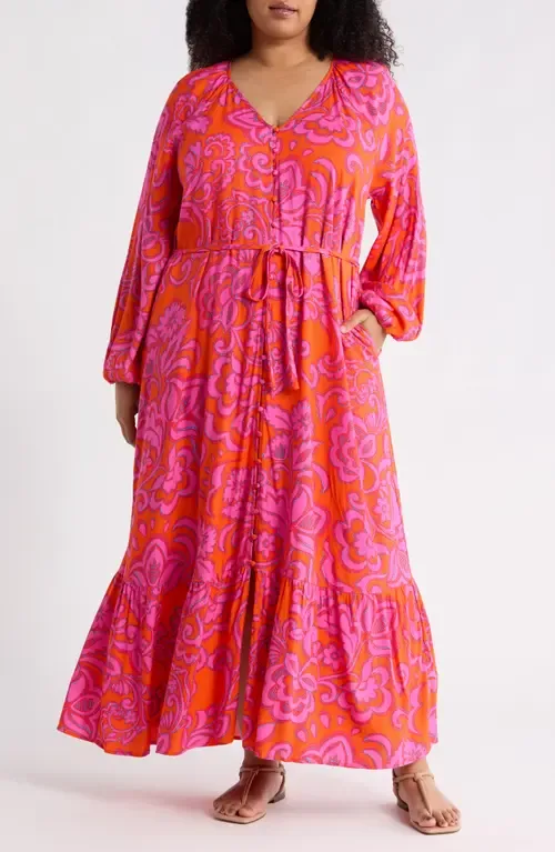 Marinda Floral Print Long Sleeve Maxi Dress