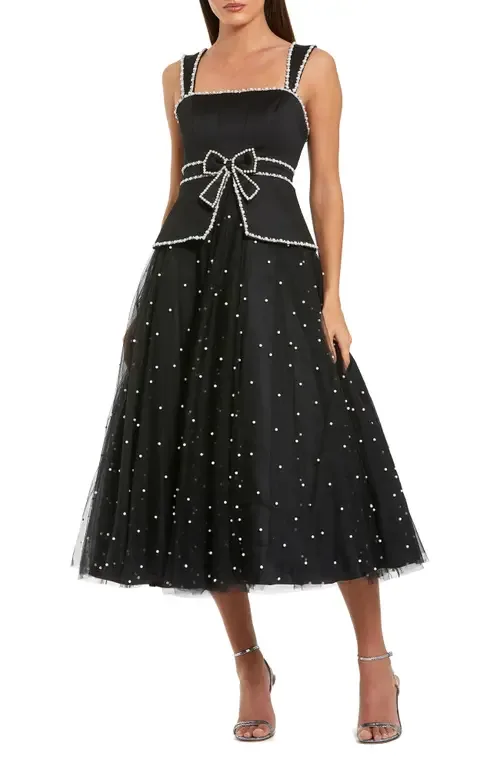 Sleeveless Embellished Crepe and Tulle Midi Dress by Mac Duggal