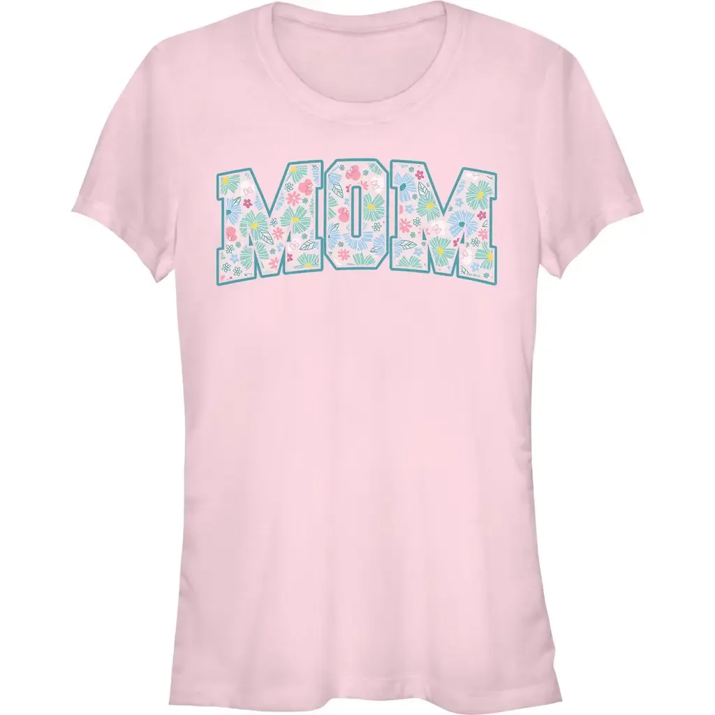 Mom Collegiate Pastel Flowers Short Sleeve Graphic T-Shirt by Minnie Mouse