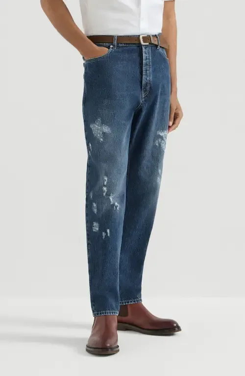 Iconic Fit Five-Pocket Trousers with Rips by Brunello Cucinelli