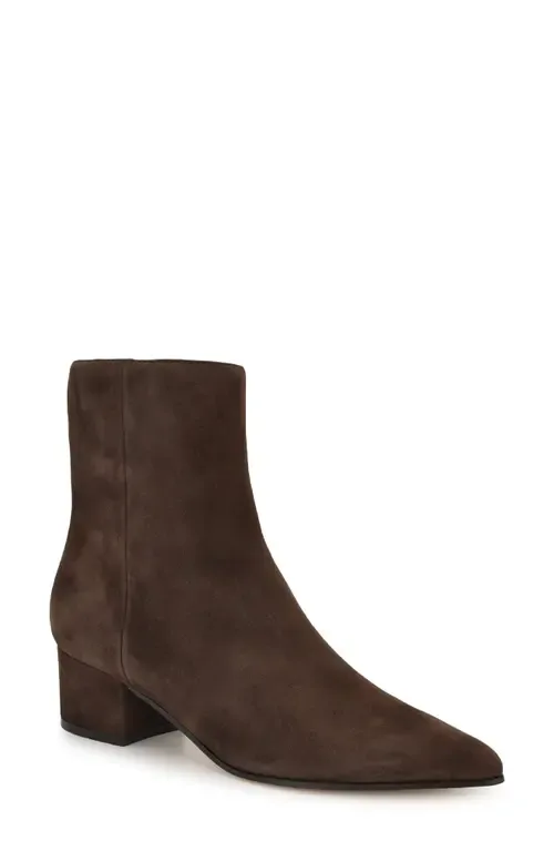 Maribu Pointed Toe Bootie in Dark Brown Suede by Nine West