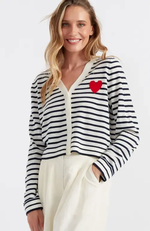 Pure Merino Heart Breton Cardigan by Chinti & Parker