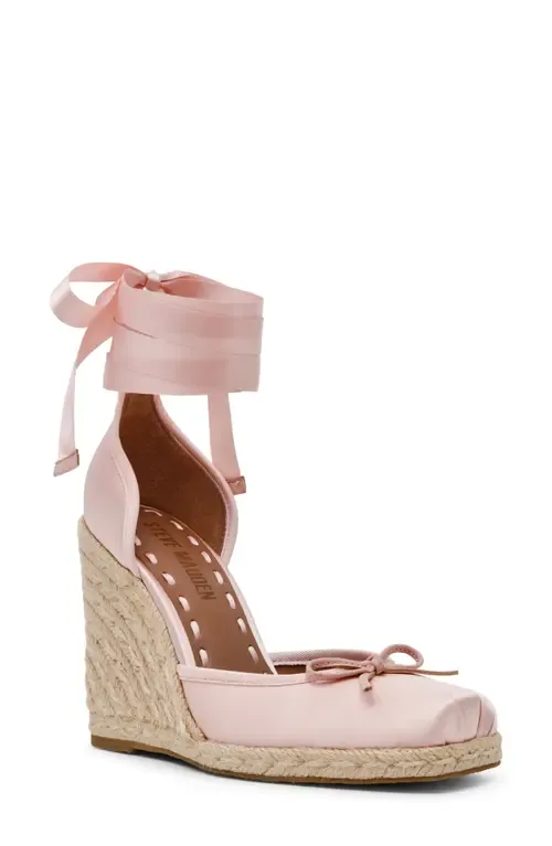 Varina Ankle Strap Wedge Espadrille in Blush Satin by Steve Madden