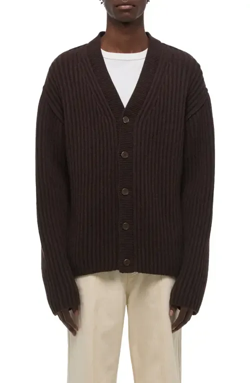 Zephir Oversize Ribbed Wool Blend Cardigan by Helmut Lang