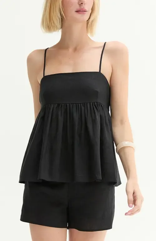 Tie Back Babydoll Linen Blend Top