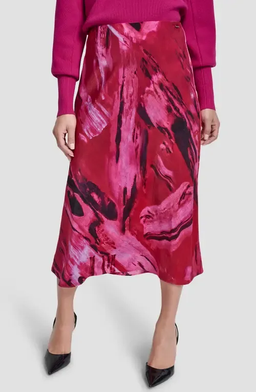 Abstract Print Bias Cut Midi Skirt by DKNY
