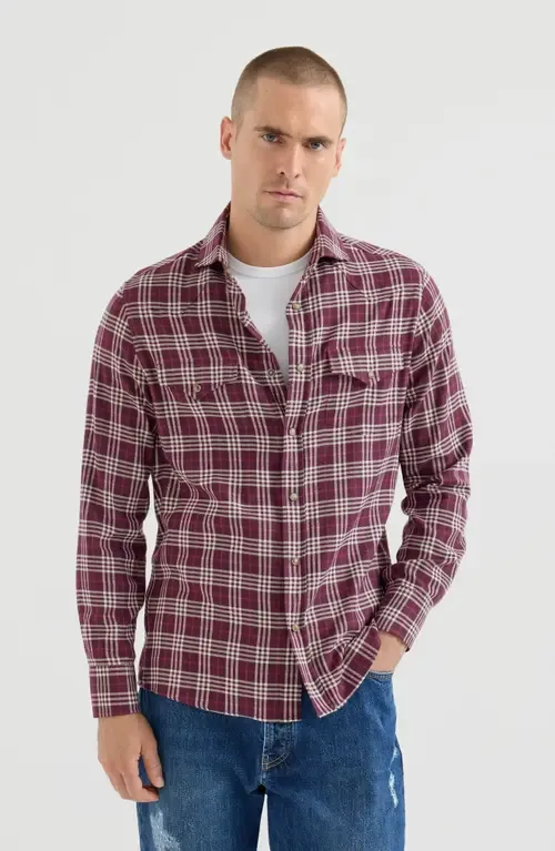 Cotton and Lyocell Tartan Flannel Western Shirt by Brunello Cucinelli