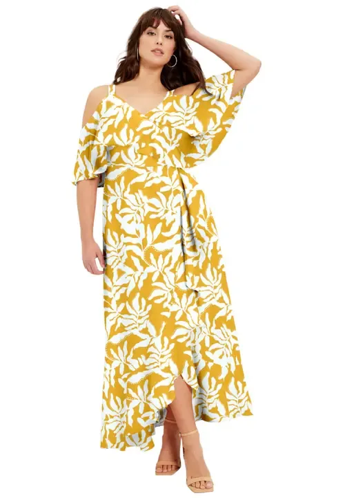 Cold-Shoulder Faux-Wrap Maxi Dress by June + Vie