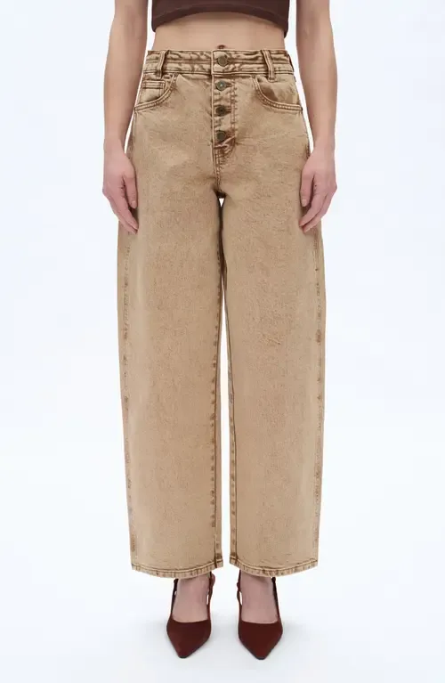 Exposed Button High Waist Barrel Jeans by Bayeas