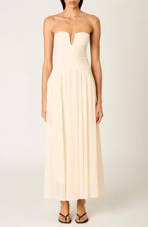 Beverly Ruched Strapless Chiffon Maxi Dress