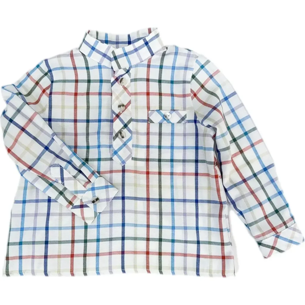 Charlie Checkered Mandarin Collar Shirt by Petite Maison Kids