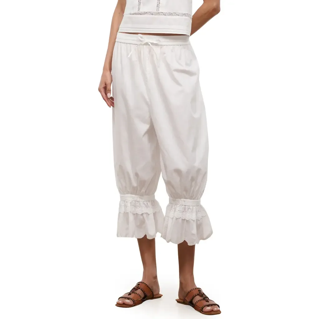 Renzo Embroidered Lace Detail Crop Cotton Pants
