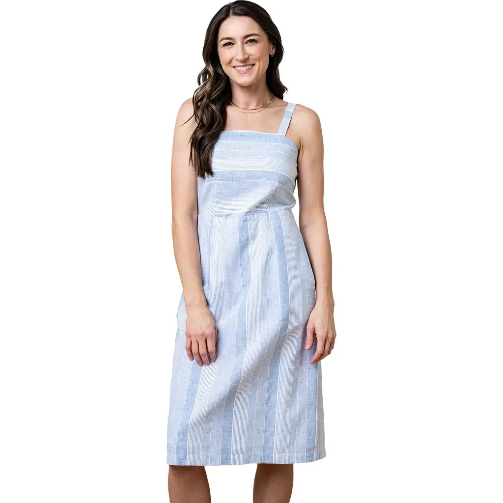 Sleeveless Sheath Dress in Blue Ombre Stripe Linen by Hope & Henry