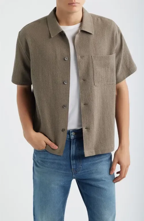 Open Weave Short Sleeve Cotton Blend Button-Up Shirt