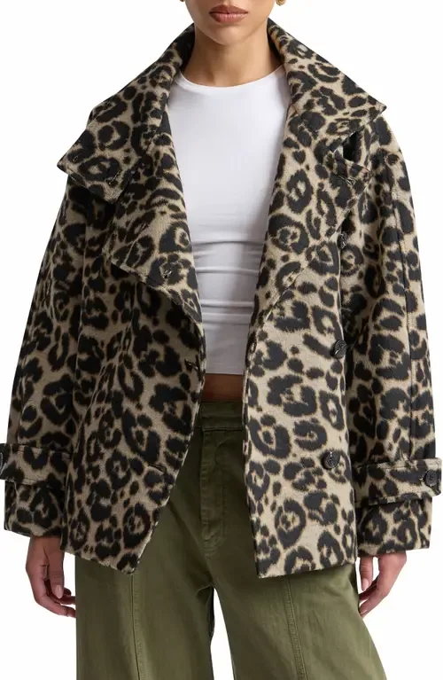 Leopard Print Funnel Neck Cocoon Coat by Avec Les Filles