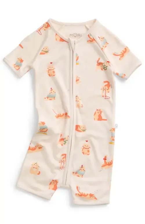 Summer Zip Up Sleepsuit in Cat Print by MORI