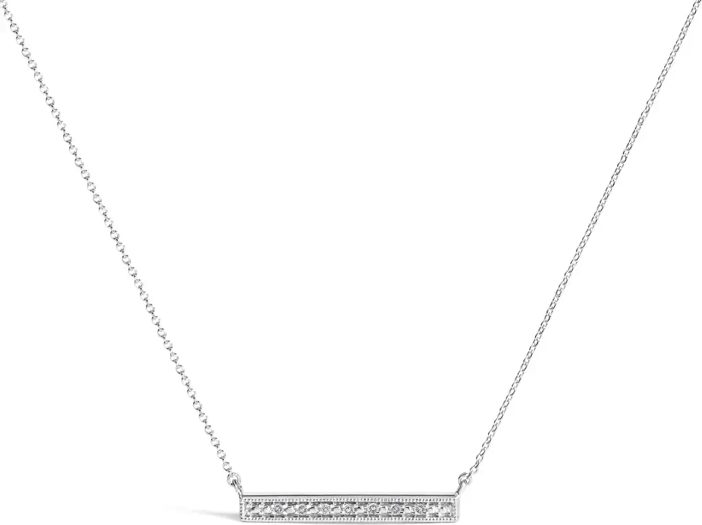 Sterling Silver Diamond Accent Milgrain Bar Pendant Necklace by Haus of Brilliance