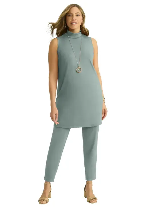 2 Piece Stretch Knit Mockneck Mega Tunic Set by Jessica London