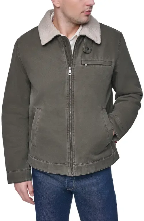 Western Utility Jacket with Faux Shearling Collar