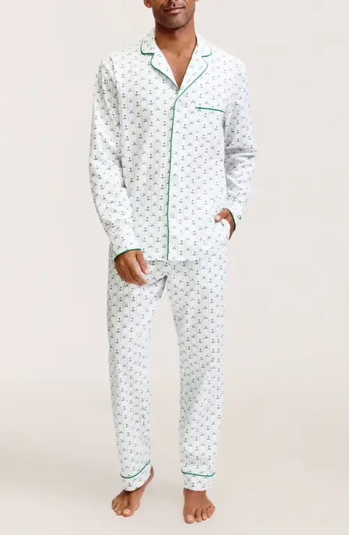 Fairway Stripe Woven Cotton Twill Classic Pajama Set by Petite Plume