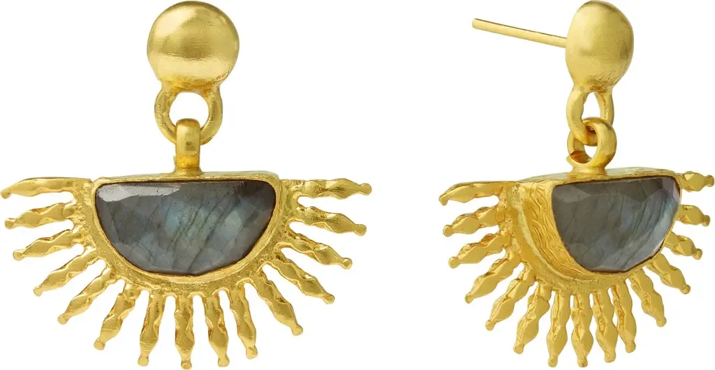Sunrise Labradorite Drop Stud Earrings - Brass by Ottoman Hands