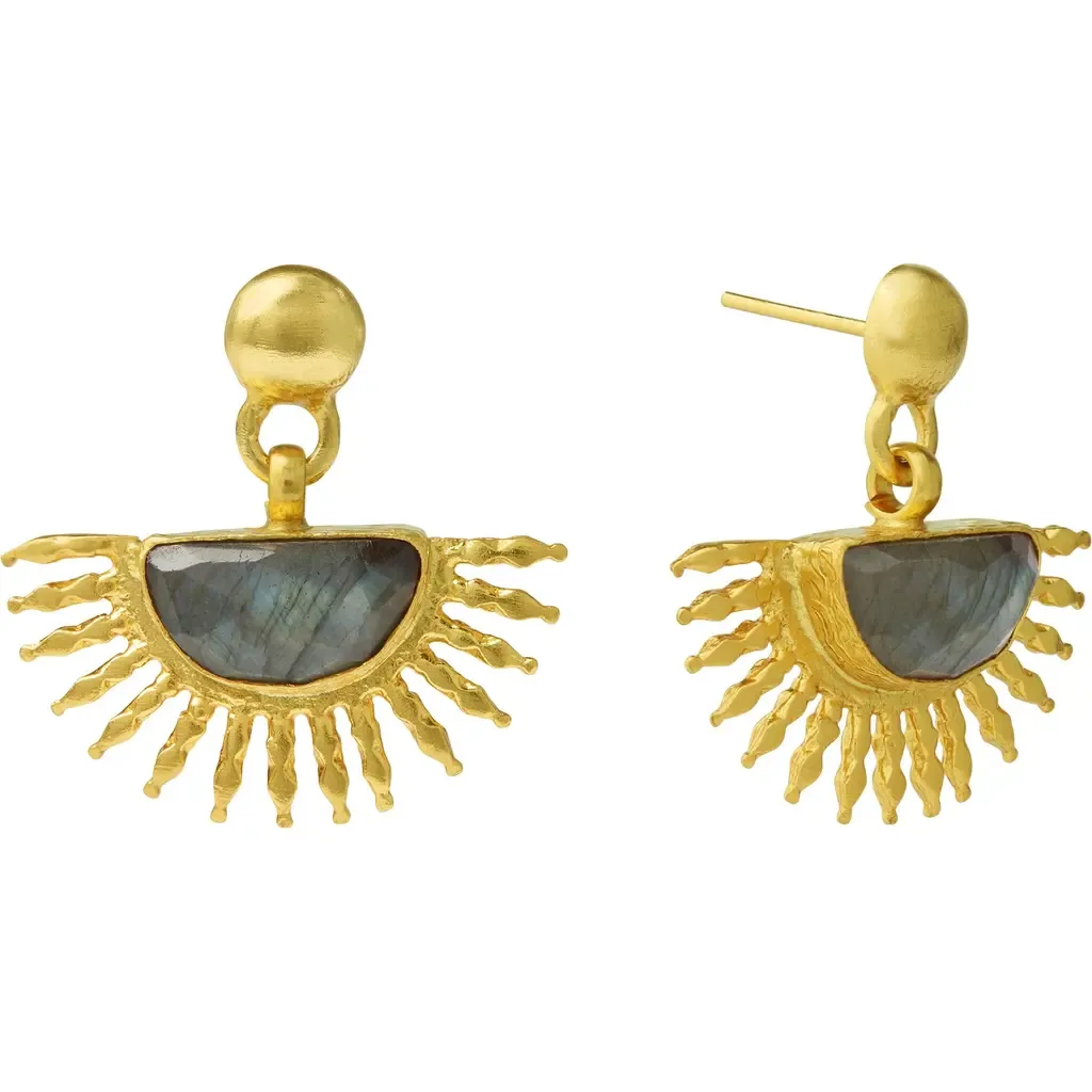 Sunrise Labradorite Drop Stud Earrings - Brass by Ottoman Hands