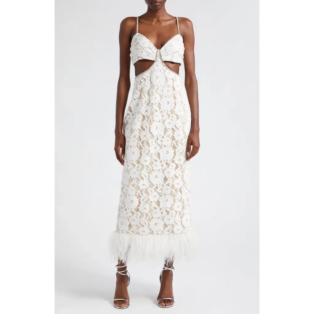 Sarah Cutout Lace Feather Trim Maxi Dress by LIKELY