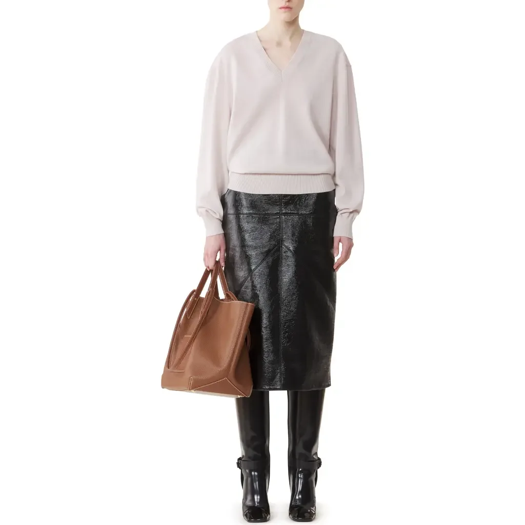 V-Neck Merino Sweater with Grosgrain Detail by Lanvin
