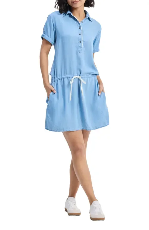 Drawstring Denim Shirt Dress with Front Buttons by Reistor