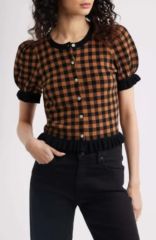 Lora Gingham Short Sleeve Cardigan by Rails