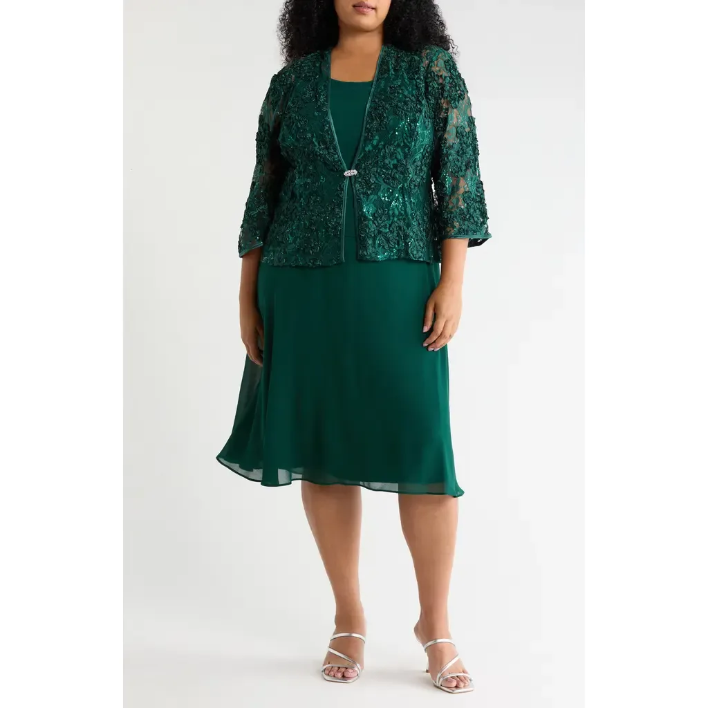 Sequin Lace Jacket & Sleeveless Dress Set by Jessica Howard