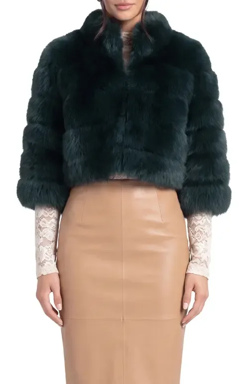 Genuine Shearling Bolero with Cropped Sleeves