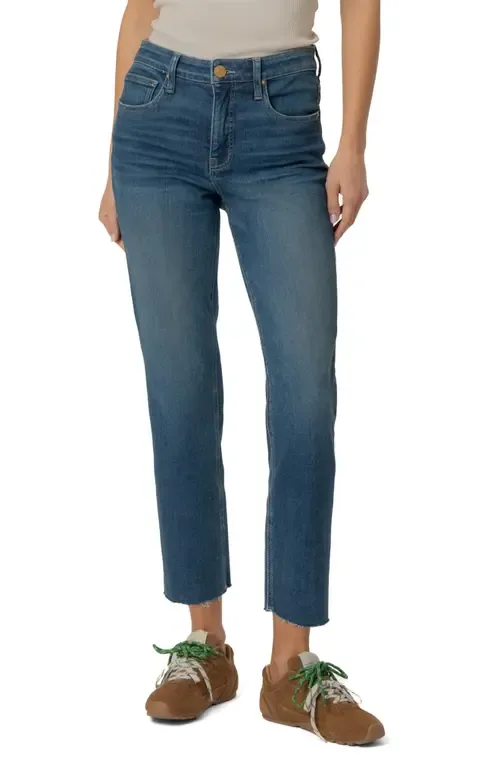 Rachael High Waist Raw Hem Crop Mom Jeans in Grant